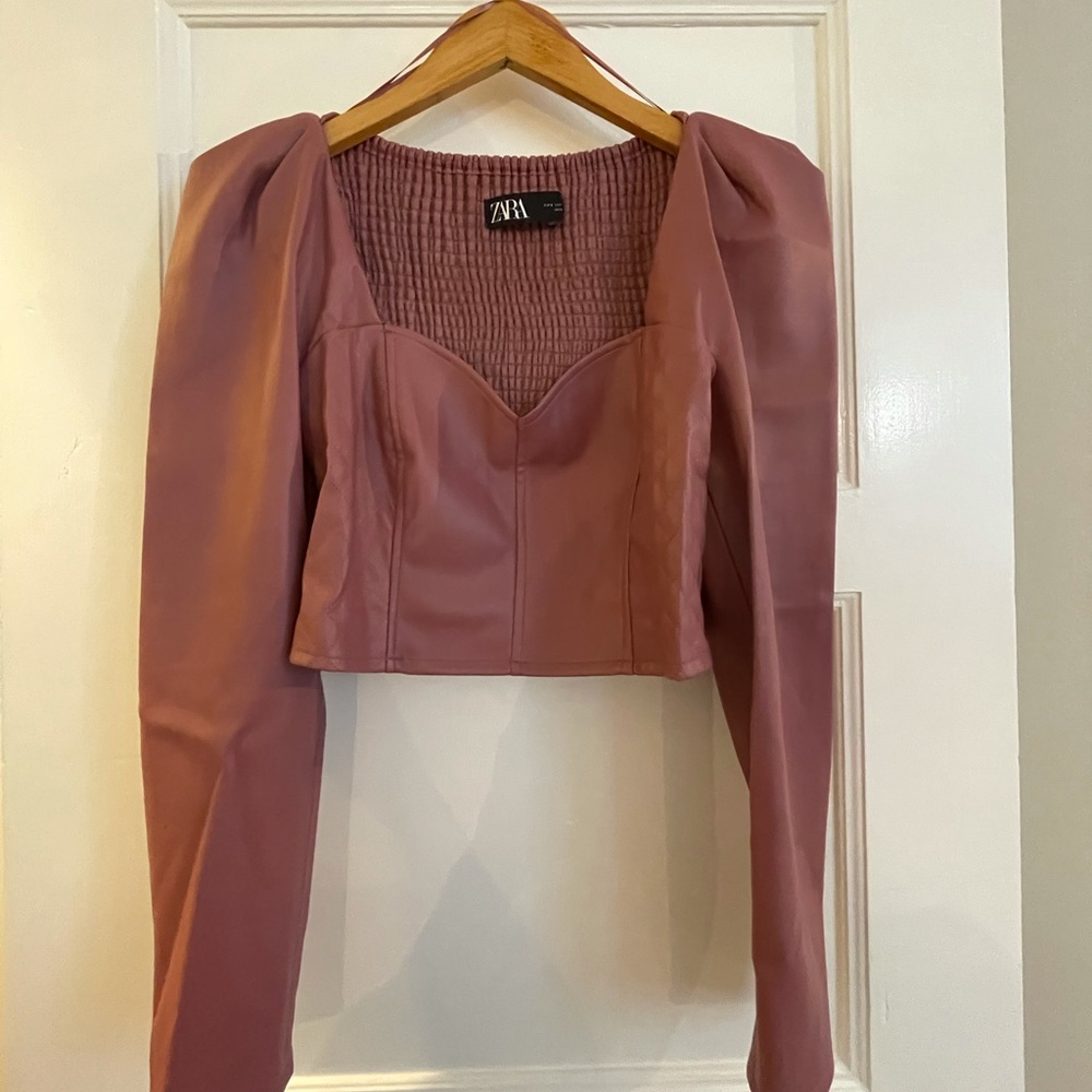 Zara Pink Faux Leather Crop Top